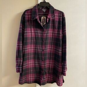 Eddie Bauer Plaid Boyfriend Shirt Jacket in brandy wine XL NWT